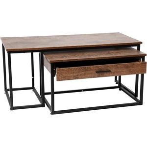 image:imageFlash Furniture Emerson 2 Piece Nesting Coffee Table Set  Engineered Wood Top in Walnut Finish  Black Sled Base Steel Frames  Storage Drawer