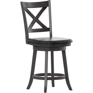 image:imageFlash Furniture Felicity Commercial Classic Crossback Barstool  Antique Oak Wood Frame  Black LeatherSoft Seat  Counter Height  360 Swivel Seat  FootrestBlack VinylGray Wash Walnut Frame