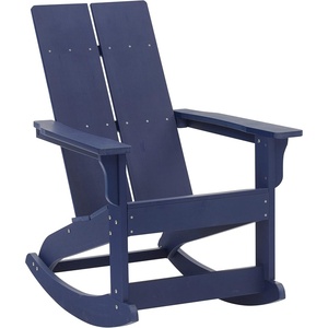 image:imageFlash Furniture Finn Modern Commercial Grade Poly Resin Wood Adirondack Rocking Chair  All Weather Sea Foam Polystyrene  Dual Slat Back  Stainless Steel HardwareNavy