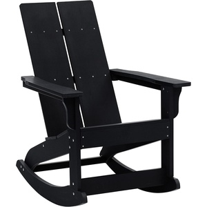 image:imageFlash Furniture Finn Modern Commercial Grade Poly Resin Wood Adirondack Rocking Chair  All Weather Sea Foam Polystyrene  Dual Slat Back  Stainless Steel HardwareBlack