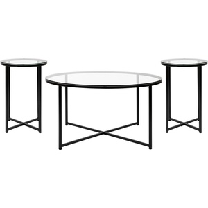 image:imageFlash Furniture Greenwich Collection End Table  Modern Clear Glass End Table  Crisscross Matte Black FrameClearMatte Black