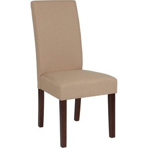 image:imageFlash Furniture Greenwich Series Black LeatherSoft Upholstered Panel Back MidCentury Parsons Dining ChairBeige Fabric