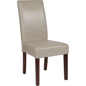image:imageFlash Furniture Greenwich Series Black LeatherSoft Upholstered Panel Back MidCentury Parsons Dining ChairBeige Leathersoft