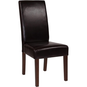 image:imageFlash Furniture Greenwich Series Black LeatherSoft Upholstered Panel Back MidCentury Parsons Dining ChairBrown Leathersoft