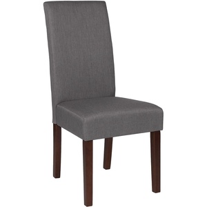 image:imageFlash Furniture Greenwich Series Black LeatherSoft Upholstered Panel Back MidCentury Parsons Dining ChairLight Gray Fabric