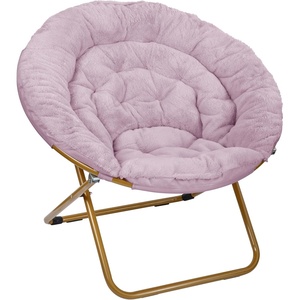 image:imageFlash Furniture Gwen Oversize Folding Saucer Chair  Ivory Sherpa Faux Fur Moon Chair  Soft Gold Metal Frame  38 Portable Folding Chair  for Dorm and BedroomDusty Purple Fabric Soft Gold