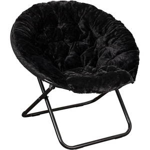 image:imageFlash Furniture Gwen Oversize Folding Saucer Chair  Ivory Sherpa Faux Fur Moon Chair  Soft Gold Metal Frame  38 Portable Folding Chair  for Dorm and BedroomBlackBlack