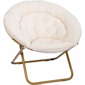 image:imageFlash Furniture Gwen Oversize Folding Saucer Chair  Ivory Sherpa Faux Fur Moon Chair  Soft Gold Metal Frame  38 Portable Folding Chair  for Dorm and BedroomIvorySoft Gold
