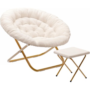 image:imageFlash Furniture Gwen Oversize Folding Saucer Chair  Ivory Sherpa Faux Fur Moon Chair  Soft Gold Metal Frame  38 Portable Folding Chair  for Dorm and BedroomIvory Faux Shearling FabricSoft Gold Frame