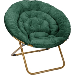 image:imageFlash Furniture Gwen Oversize Folding Saucer Chair  Ivory Sherpa Faux Fur Moon Chair  Soft Gold Metal Frame  38 Portable Folding Chair  for Dorm and BedroomEmerald Fabric Soft Gold