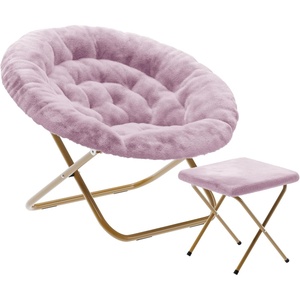 image:imageFlash Furniture Gwen Oversize Folding Saucer Chair  Ivory Sherpa Faux Fur Moon Chair  Soft Gold Metal Frame  38 Portable Folding Chair  for Dorm and BedroomDusty Purple FabricSoft Gold Frame