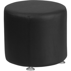 image:imageFlash Furniture HERCULES Alon Series Black LeatherSoft 18 Diameter Round Ottoman with Brushed Stainless Steel Base