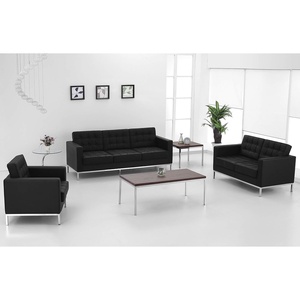 image:imageFlash Furniture HERCULES Lacey Series Contemporary Black LeatherSoft Loveseat with Stainless Steel FrameBlack