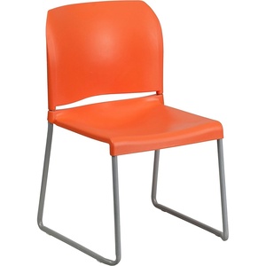 image:imageFlash Furniture HERCULES Series 880 lb Capacity Gray Full Back Contoured Stack Chair with Black Powder Coated Sled BaseOrange