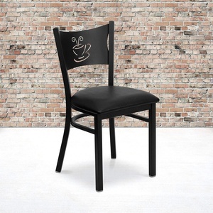 image:imageFlash Furniture HERCULES Series Black Coffee Back Metal Restaurant Chair  Cherry Wood SeatBlack Vinyl SeatBlack Metal Frame