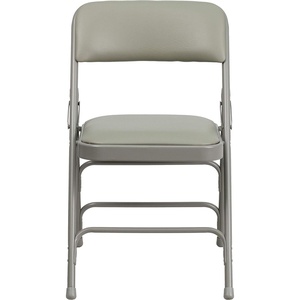 image:imageFlash Furniture HERCULES Series Curved Triple Braced amp Double Hinged Beige Vinyl Metal Folding ChairGray VinylGray Frame