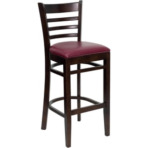 image:imageFlash Furniture HERCULES Series Ladder Back Walnut Wood Restaurant Barstool  Burgundy Vinyl SeatBurgundy Vinyl SeatWalnut Wood Frame