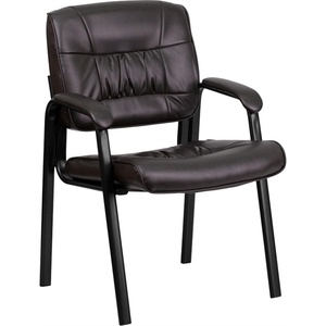 image:imageFlash Furniture Haeger LeatherSoft Tufted Executive Reception Chair with Padded Armrests Upholstered Side Chair for Living Room or Office BlackBrown LeathersoftBlack Frame