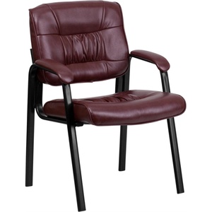 image:imageFlash Furniture Haeger LeatherSoft Tufted Executive Reception Chair with Padded Armrests Upholstered Side Chair for Living Room or Office BlackBurgundy LeathersoftBlack Frame
