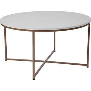 image:imageFlash Furniture Hampstead Collection Coffee Table  Modern White Finish Coffee Table  Crisscross Brushed Gold Frame