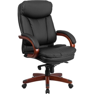 image:imageFlash Furniture Hansel High Back Black LeatherSoft Executive Ergonomic Office Chair with SynchroTilt Mechanism Mahogany Wood Base and Arms