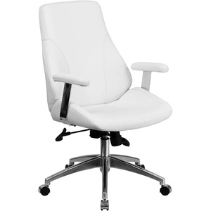 image:imageFlash Furniture Hansel MidBack Black LeatherSoft Smooth Upholstered Executive Swivel Office Chair with ArmsWhite