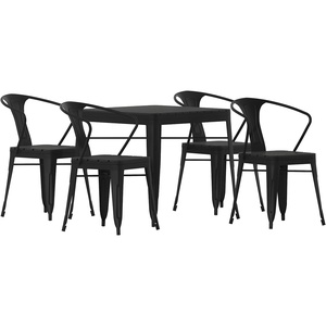image:imageFlash Furniture Helvey Commercial 5 Piece Table and Chairs Set  4 Black Metal Chairs with Poly Resin Seats  Black 315 Square Table with Poly Resin Top5Piece Set