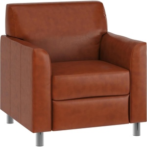 image:imageFlash Furniture Hercules Diplomat Series LeatherSoft Upholstered Side Reception Chair Lobby Chair with Cushions and Flared Arms BlackCognacChrome Legs