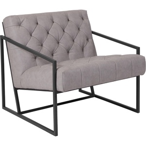 image:imageFlash Furniture Hercules Madison Series Bomber Jacket LeatherSoft Tufted Lounge Chair Tufted Retro Accent Chair for Living Room or Office BrownBlackRetro Light Gray