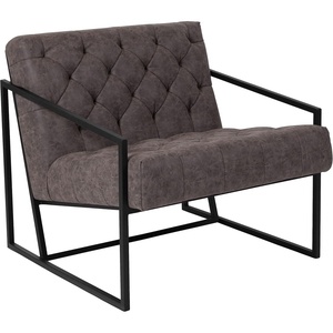 image:imageFlash Furniture Hercules Madison Series Bomber Jacket LeatherSoft Tufted Lounge Chair Tufted Retro Accent Chair for Living Room or Office BrownBlackRetro Gray