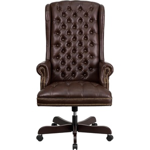 image:imageFlash Furniture High Back Traditional Fully Tufted Black LeatherSoft Executive Swivel Ergonomic Office Chair with ArmsBrown