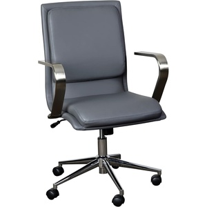 image:imageFlash Furniture James MidBack Designer Executive Office Chair  Black LeatherSoft Upholstery  Brushed Gold Base and Arms  Height Adjustable 360 Swivel SeatGrayChrome
