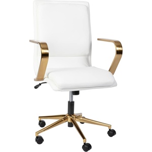 image:imageFlash Furniture James MidBack Designer Executive Office Chair  Black LeatherSoft Upholstery  Brushed Gold Base and Arms  Height Adjustable 360 Swivel SeatWhiteGold