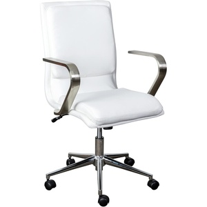 image:imageFlash Furniture James MidBack Designer Executive Office Chair  Black LeatherSoft Upholstery  Brushed Gold Base and Arms  Height Adjustable 360 Swivel SeatWhiteChrome