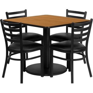 image:imageFlash Furniture Jamie 36 Square Black Laminate Table Set with Round Base and 4 Ladder Back Metal Chairs  Black Vinyl SeatNatural TopBlack Vinyl Seat