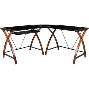 image:imageFlash Furniture Jude Black Glass LShape Corner Computer Desk with PullOut Keyboard TrayBlack