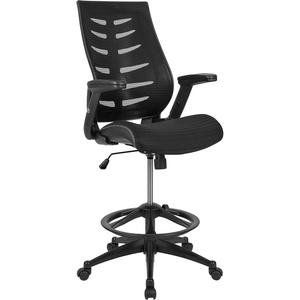image:imageFlash Furniture Kale HighBack Ergonomic Mesh Office Chair with FlipUp Arms and Adjustable Foot Ring SpineBack Tall Executive Swivel Chair BlackBlack