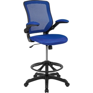 image:imageFlash Furniture Kale MidBack White Mesh Ergonomic Drafting Chair  Adjustable Foot Ring FlipUp ArmsBlue