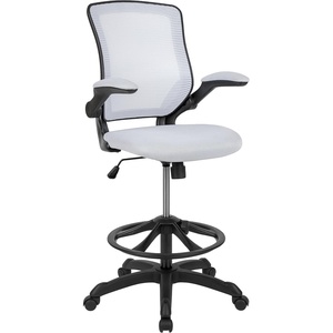 image:imageFlash Furniture Kale MidBack White Mesh Ergonomic Drafting Chair  Adjustable Foot Ring FlipUp ArmsWhite