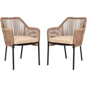 image:imageFlash Furniture Kallie Set of 2 IndoorOutdoor Stacking Club Chairs with Arms  UV Resistant Woven Natural Seat  Ivory Zippered Cushions  Black Aluminum FrameNatural