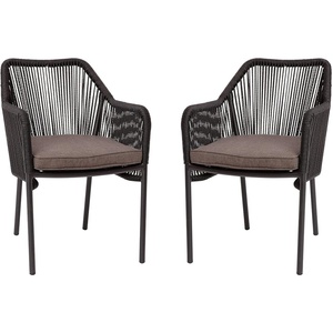 image:imageFlash Furniture Kallie Set of 2 IndoorOutdoor Stacking Club Chairs with Arms  UV Resistant Woven Natural Seat  Ivory Zippered Cushions  Black Aluminum FrameBlack