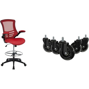 image:imageFlash Furniture Kelista MidBack Black Mesh Ergonomic Drafting Chair amp Waylon Set of 5 Transparent Polyurethane Replacement Wheels for Gaming Business and Home Office ChairsRed Mesh