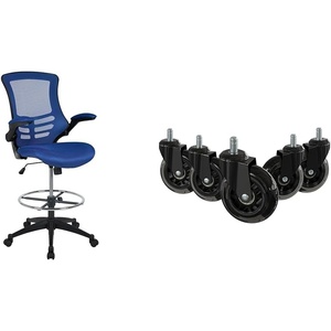 image:imageFlash Furniture Kelista MidBack Black Mesh Ergonomic Drafting Chair amp Waylon Set of 5 Transparent Polyurethane Replacement Wheels for Gaming Business and Home Office ChairsBlue Mesh
