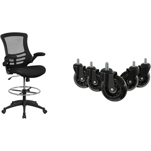 image:imageFlash Furniture Kelista MidBack Black Mesh Ergonomic Drafting Chair amp Waylon Set of 5 Transparent Polyurethane Replacement Wheels for Gaming Business and Home Office ChairsBlack Mesh
