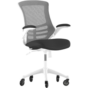 image:imageFlash Furniture Kelista MidBack Black Mesh Swivel Ergonomic Task Office Chair with FlipUp Arms and Transparent Roller WheelsBlack MeshWhite Frame