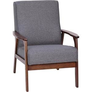image:imageFlash Furniture Langston Commercial Mid Century Modern Chair  Gray Faux Linen Upholstery  Walnut Finish Wooden Frame and Arms  Extra Supportive Sinuous SpringsDark Gray Faux Linen