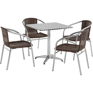 image:imageFlash Furniture Lila 275 Square Aluminum IndoorOutdoor Table Set with 4 Dark Brown Rattan ChairsDark Brown