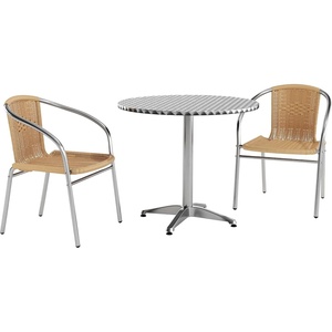 image:imageFlash Furniture Lila 315 Round Aluminum IndoorOutdoor Table Set with 2 Dark Brown Rattan ChairsBeige