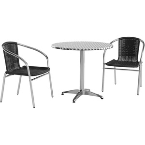 image:imageFlash Furniture Lila 315 Round Aluminum IndoorOutdoor Table Set with 2 Dark Brown Rattan ChairsBlack
