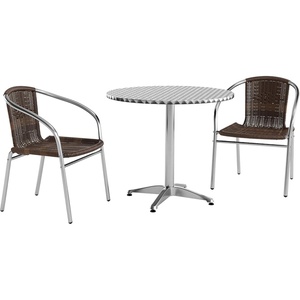 image:imageFlash Furniture Lila 315 Round Aluminum IndoorOutdoor Table Set with 2 Dark Brown Rattan ChairsDark Brown